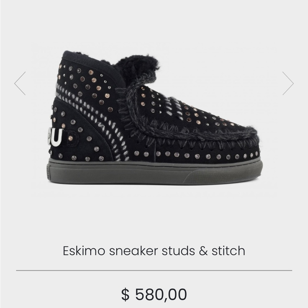 Mou Black Eskimo Studded Shearling Sneaker Boots NIB Women’s 8-8.5